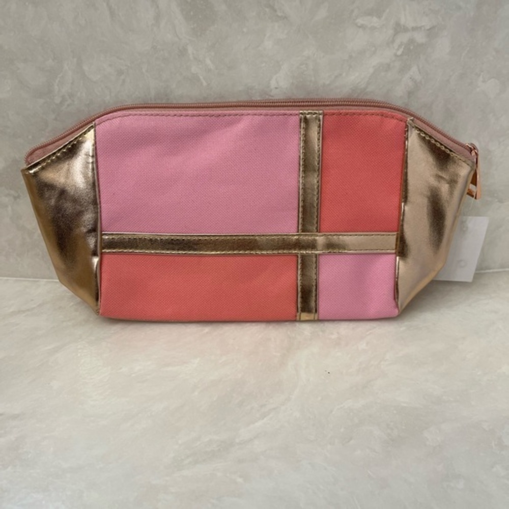 NWT Covergirl Makeup Cosmetic Bag Pouch Pink Peach Colorblock Rose Gold Barbie